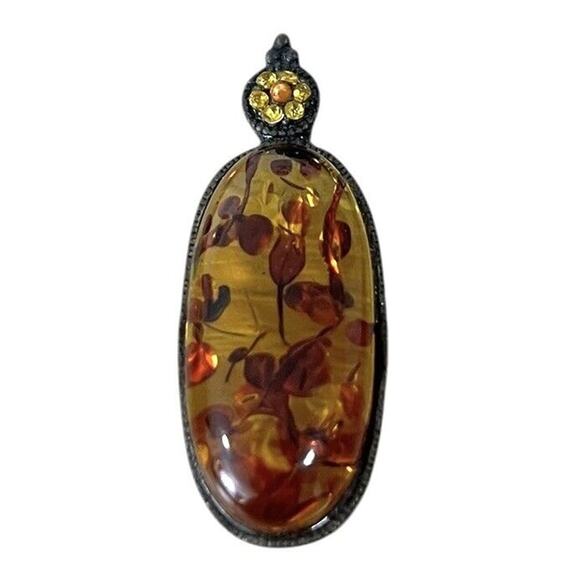 Vtg Amber Pendant Oval Orange Honey Baltic Gold